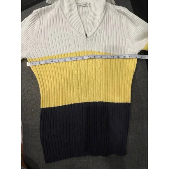 Liz Claiborne Womens White Yellow Navy Cotton Ribbed Knit Sweater Large Pullover - Picture 4 of 6